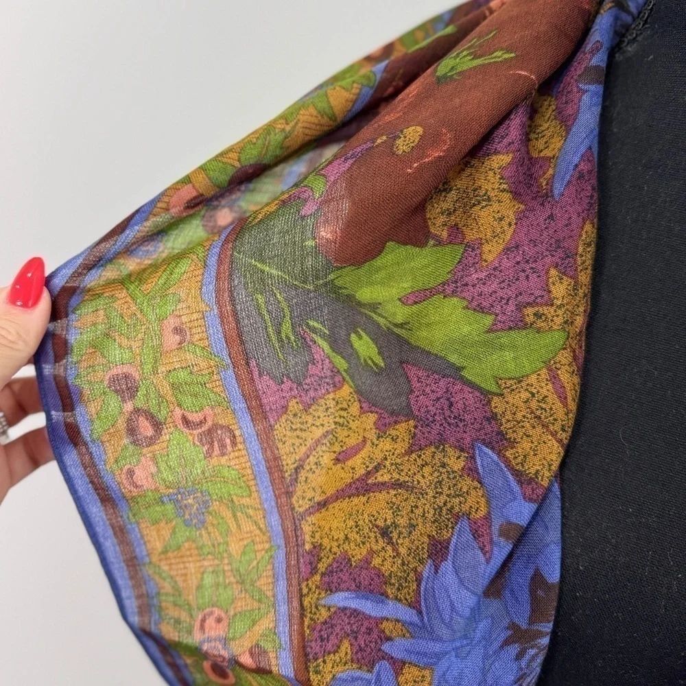 Floral Sheer Lightweight Brown and Blue Scarf
